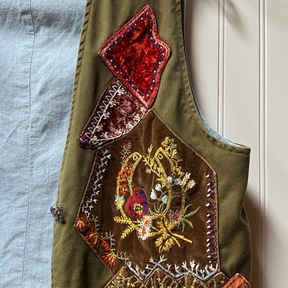80s Patchwork Cambridge Country Store Vest L Western Bohemian Boho Hippie Floral - Picture 3 of 6
